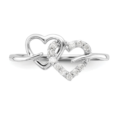 Sterling Silver Rhodium Plated Diamond Double Heart Ring