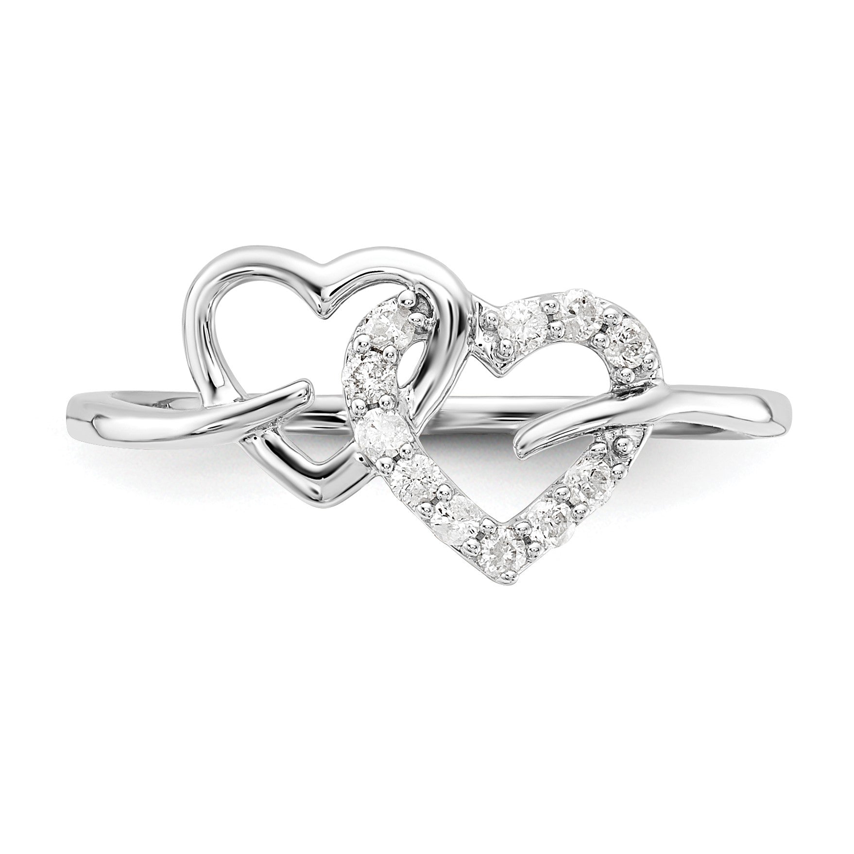 Sterling Silver Rhodium Plated Diamond Double Heart Ring