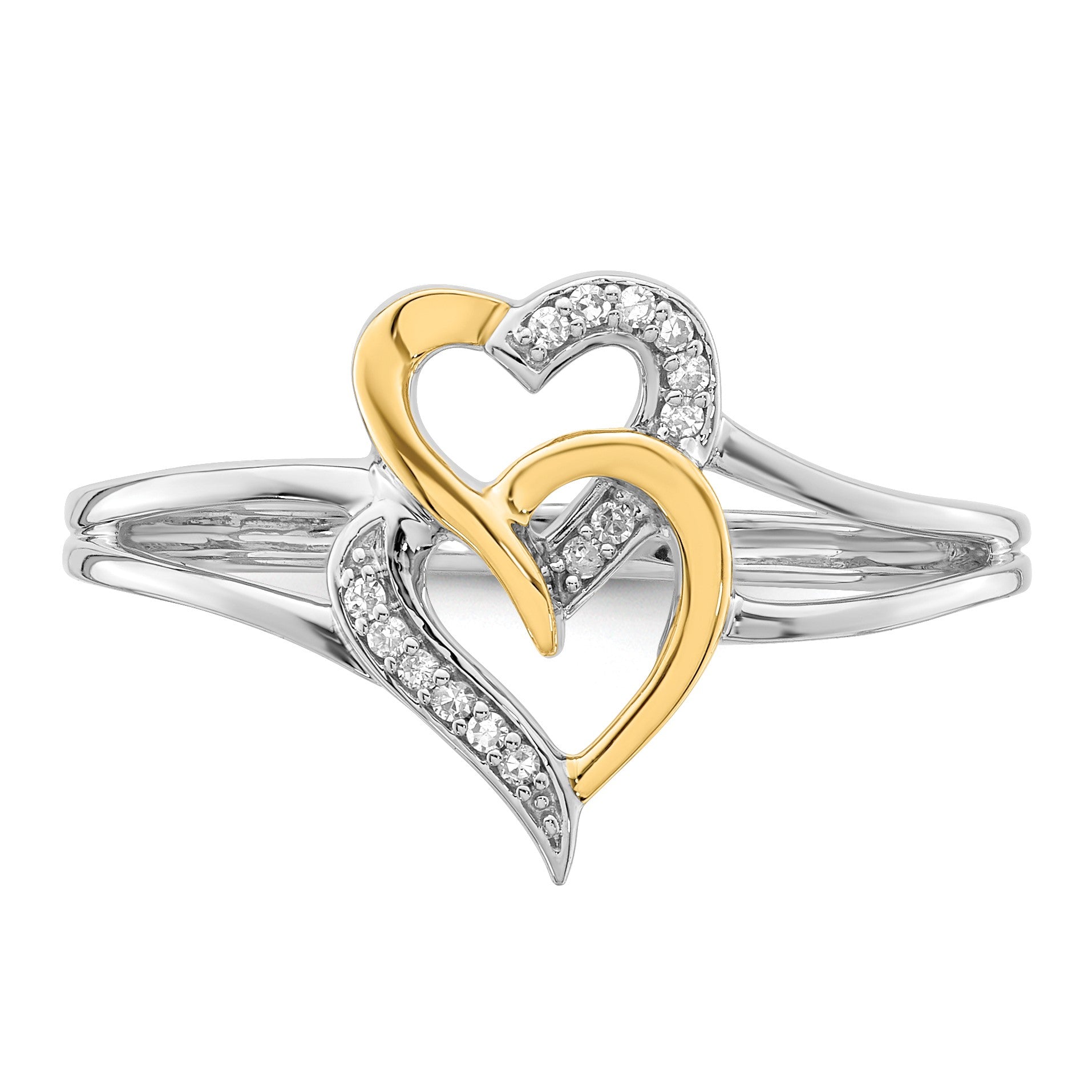 Sterling Silver Rhodium Plated with 14K Yellow Gold Diamond Heart Ring