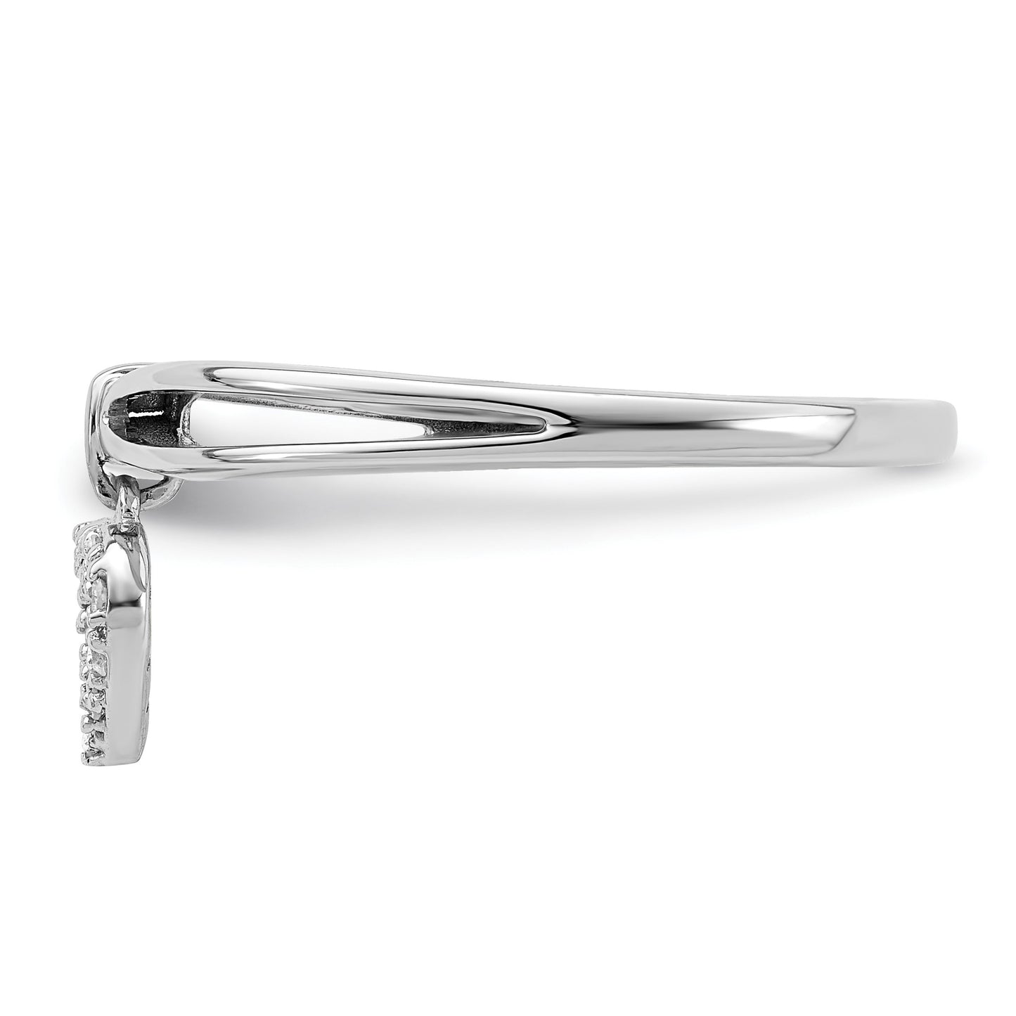 Sterling Silver Rhodium Plated Diamond Heart Dangle Ring