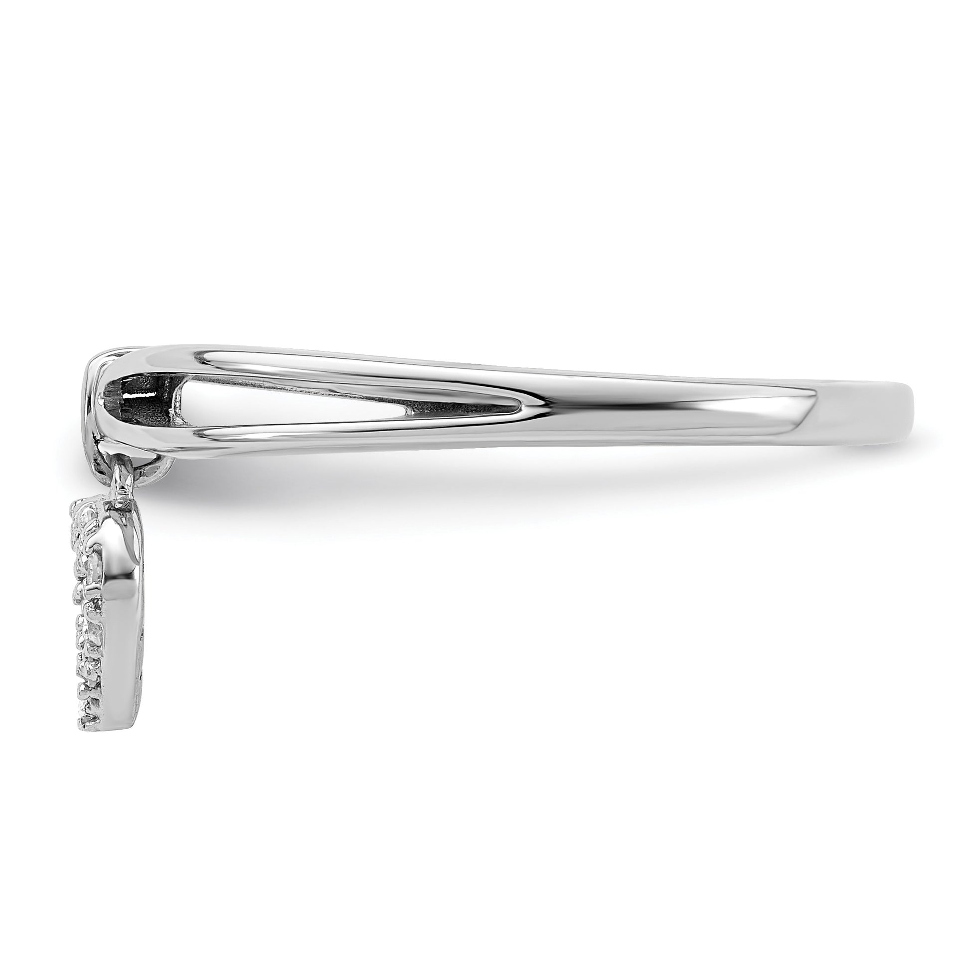 Sterling Silver Rhodium Plated Diamond Heart Dangle Ring