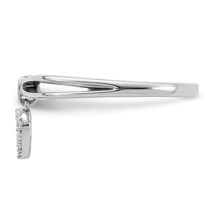 Sterling Silver Rhodium Plated Diamond Heart Dangle Ring