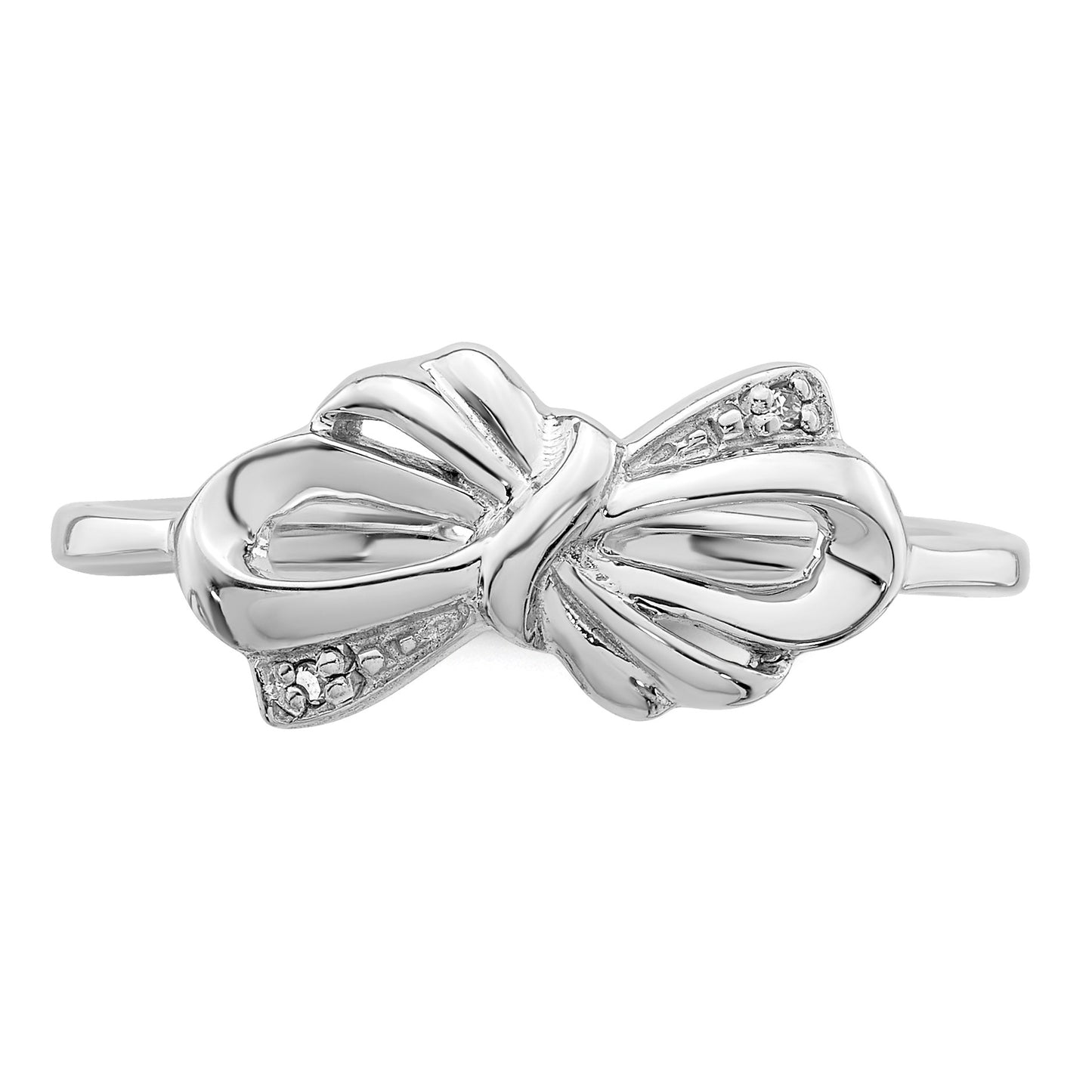 Sterling Silver Rhodium Plated Diamond Bow Ring