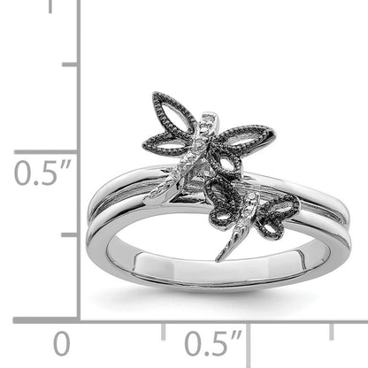 Sterling Silver Diamond Rhodium-plated Dragonfly Ring
