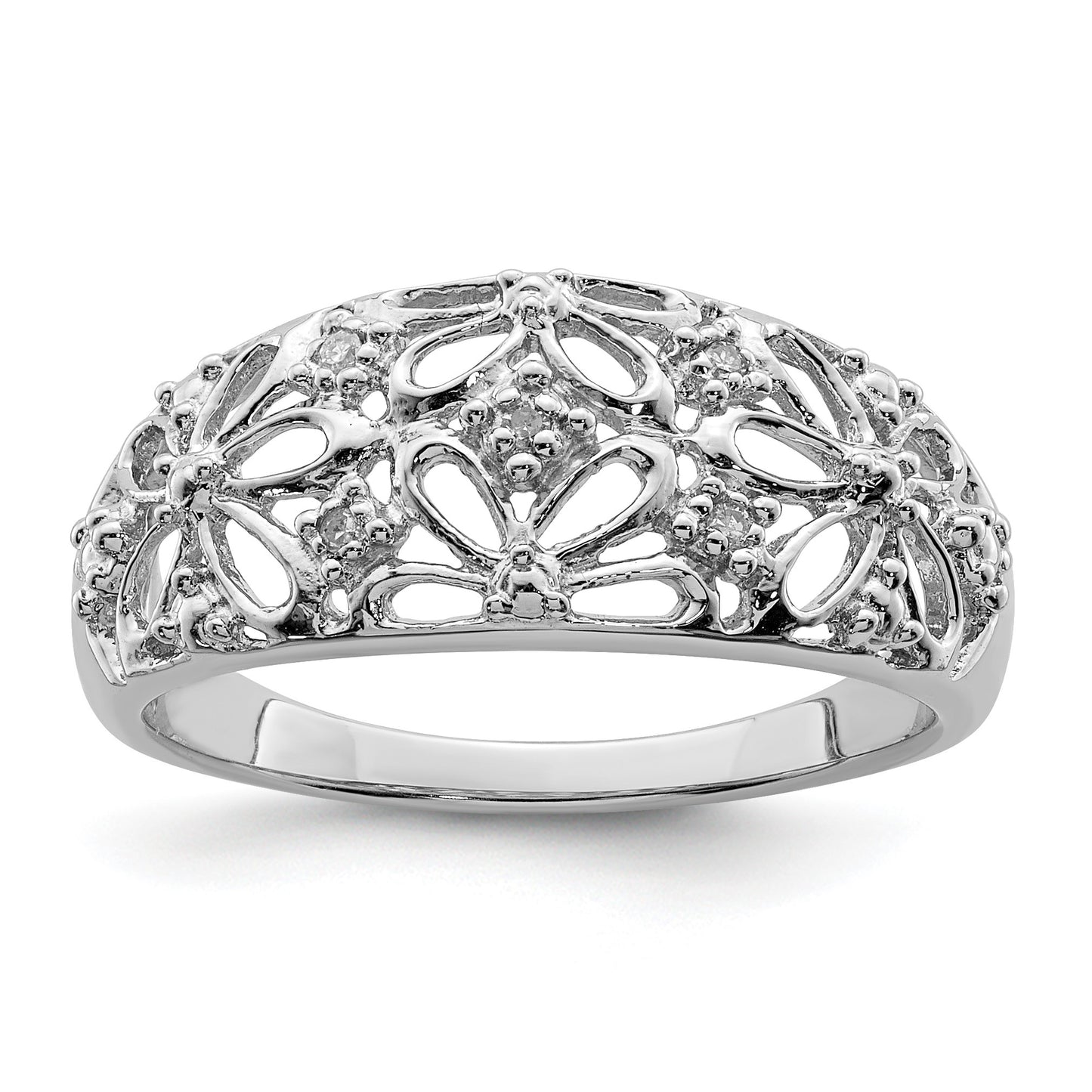 Sterling Silver Rhodium Plated Diamond Ring