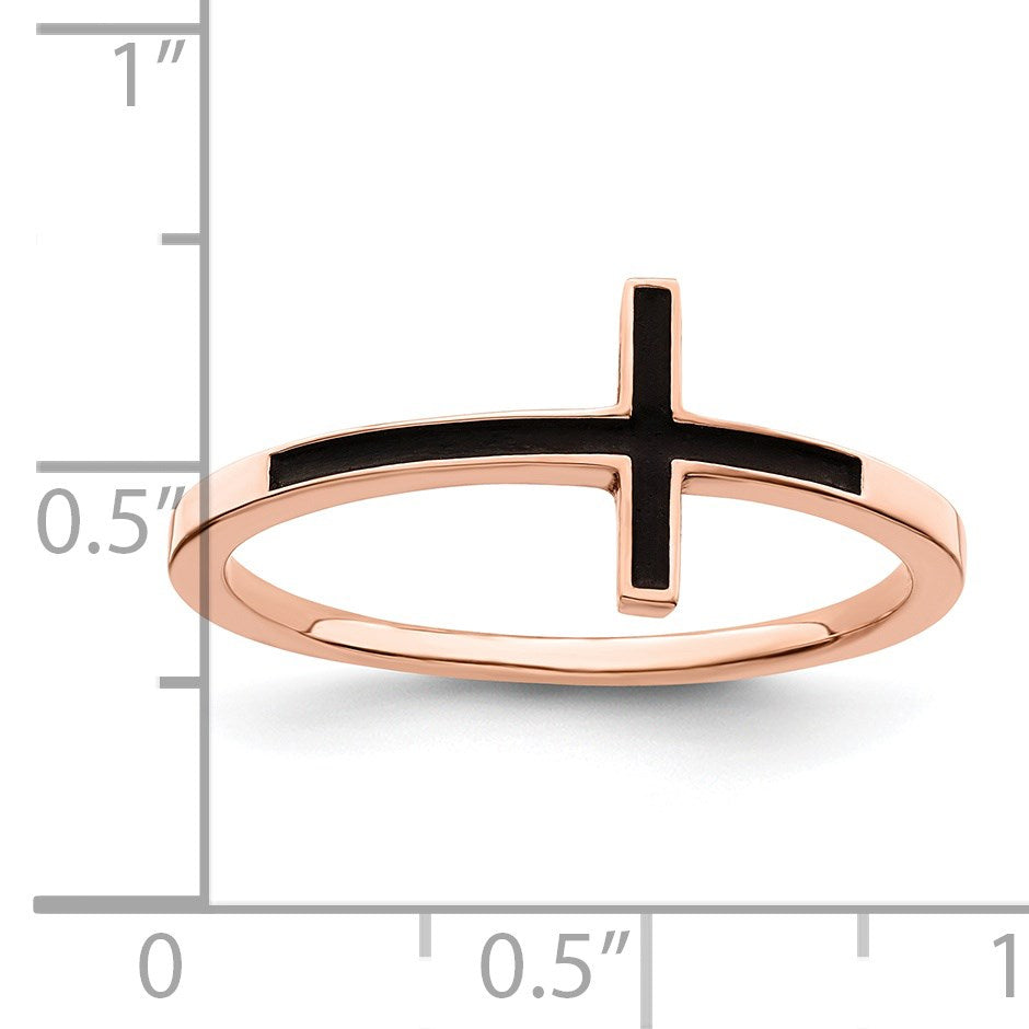 Sterling Silver Rose Gold-plated Antiqued Sideways Cross Ring