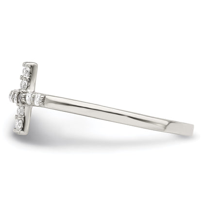 Sterling Silver Rhodium-plated CZ Sideways Cross Ring