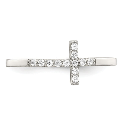Sterling Silver Rhodium-plated CZ Sideways Cross Ring