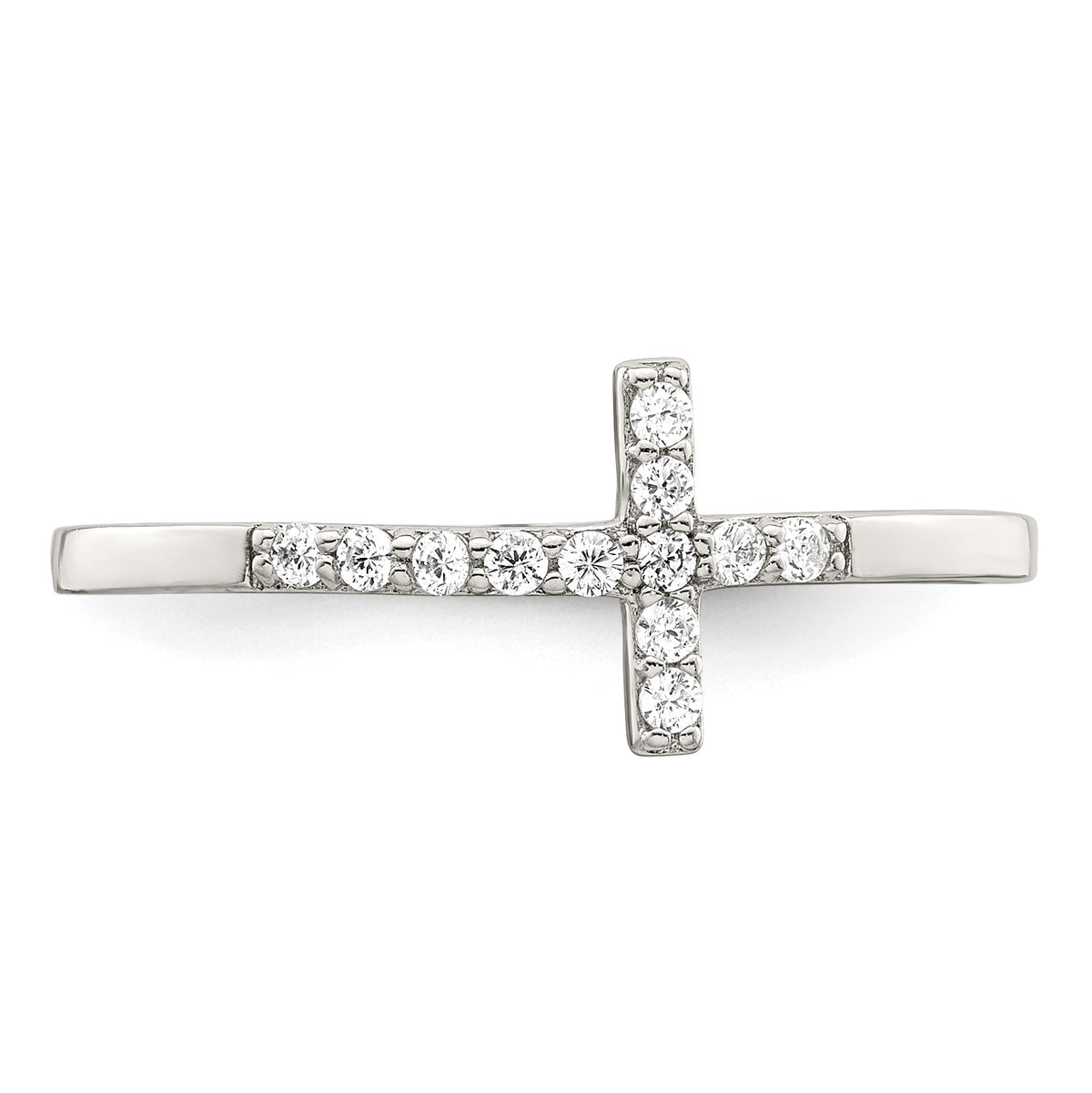 Sterling Silver Rhodium-plated CZ Sideways Cross Ring