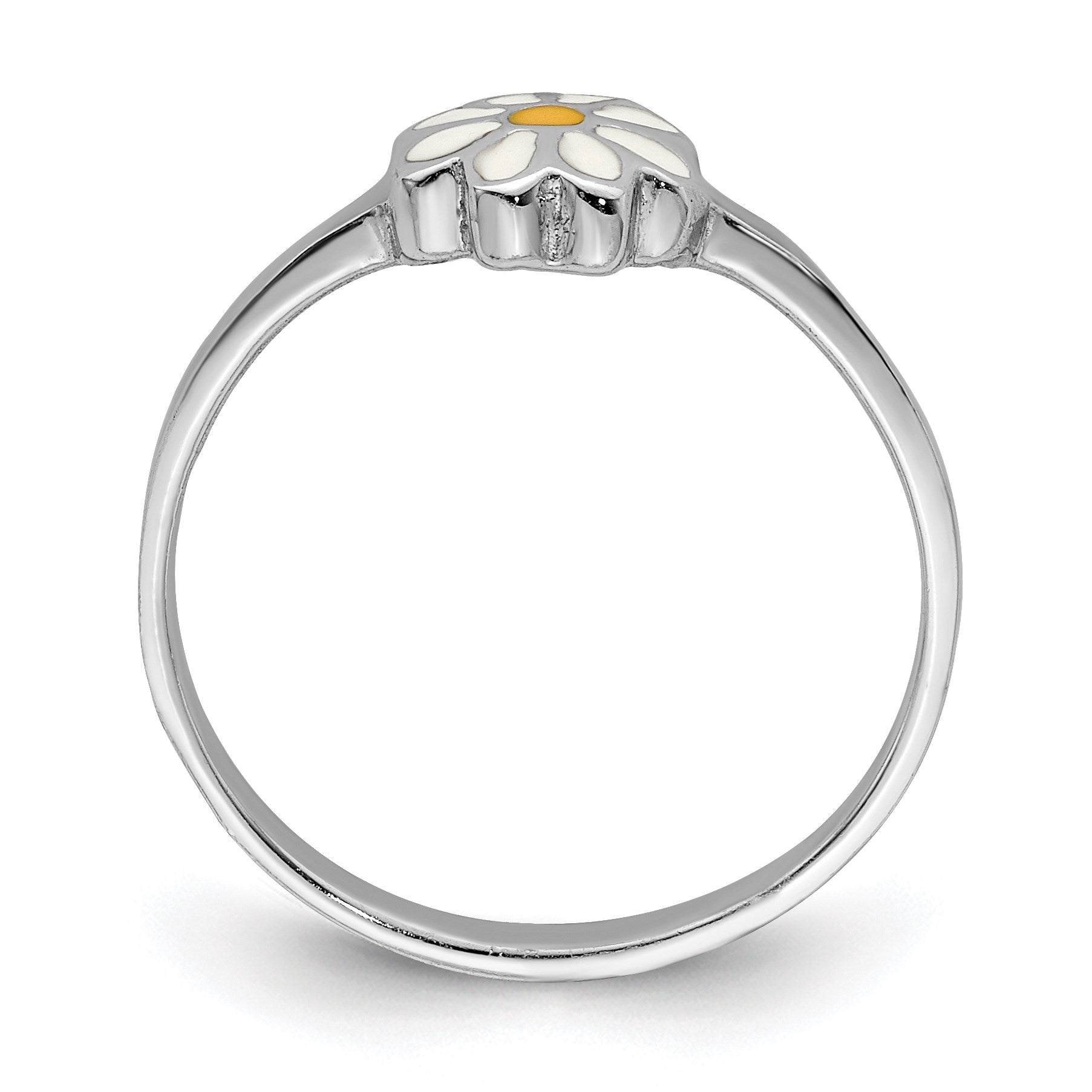 Sterling Silver RH-plated White & Yellow Enameled Daisy Children's Ring