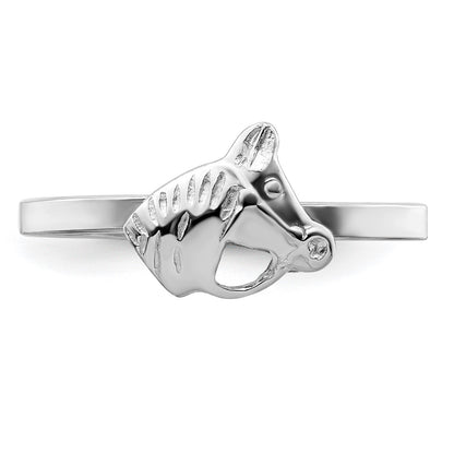 Sterling Silver Rhodium-plated Polished & Textured Horse Children's Ring