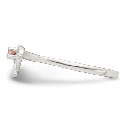 Sterling Silver Polished & Twisted Pink CZ Bow Children's Ring