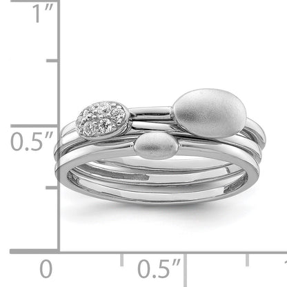 Sterling Silver Rhodium-plated Polished CZ 3 Ring Set
