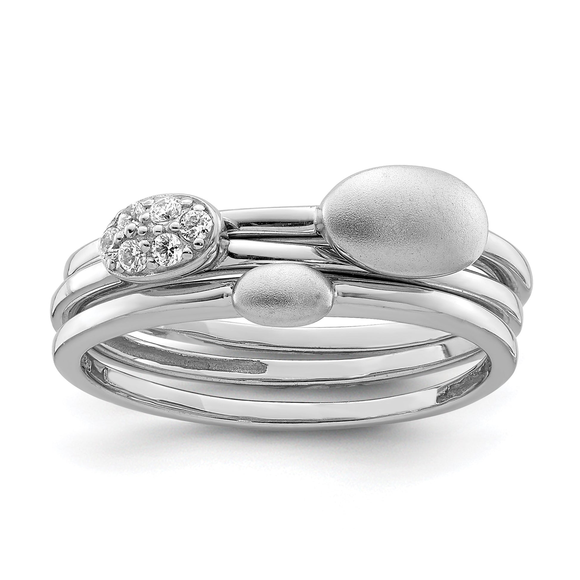 Sterling Silver Rhodium-plated Polished CZ 3 Ring Set