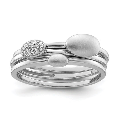 Sterling Silver Rhodium-plated Polished CZ 3 Ring Set
