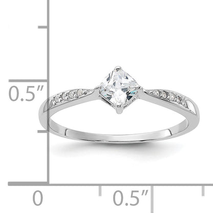 Sterling Silver Rhodium-plated Polished and Square Shaped CZ Ring