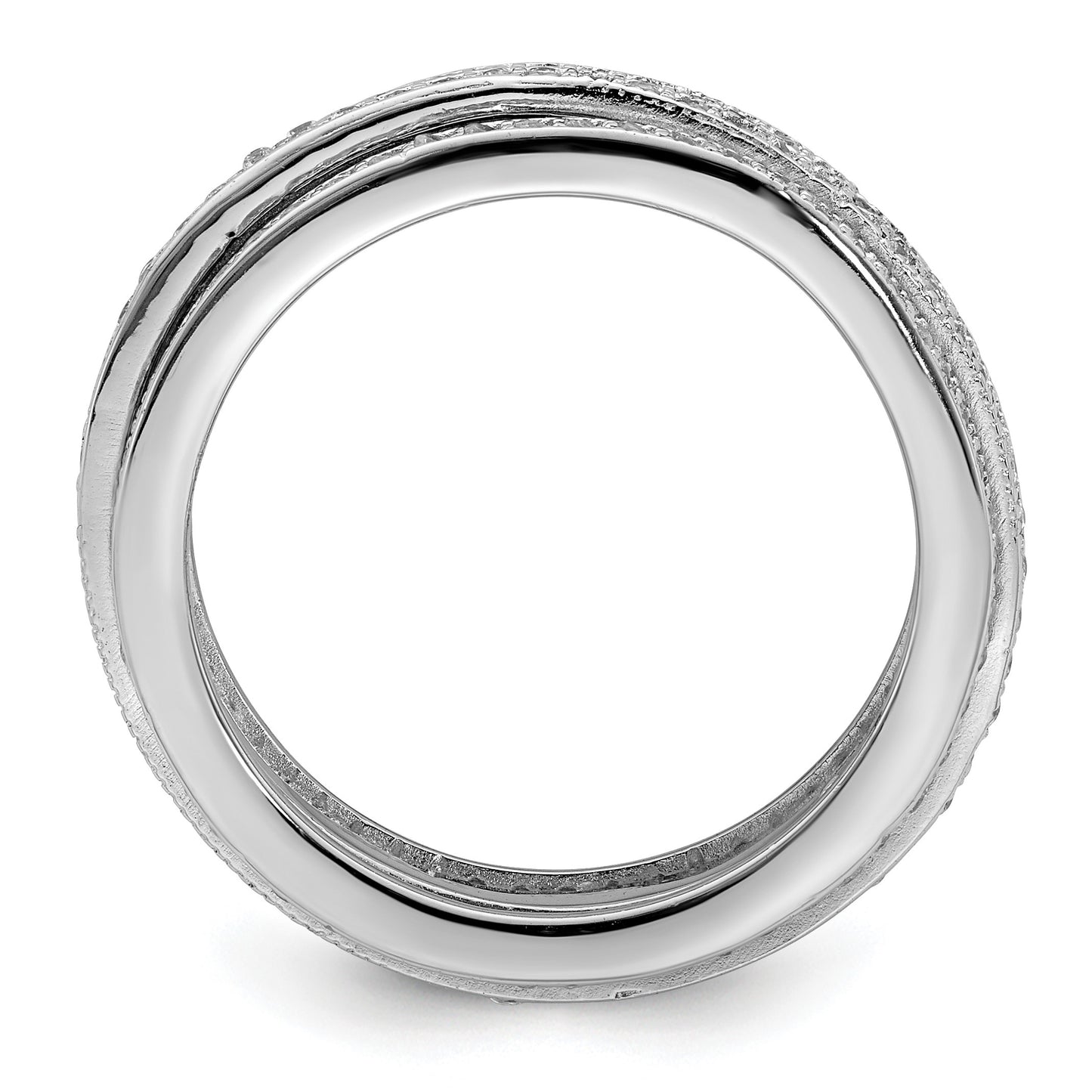 Sterling Silver Polished Rhodium-plated CZ Pav� Eternity Motion Ring