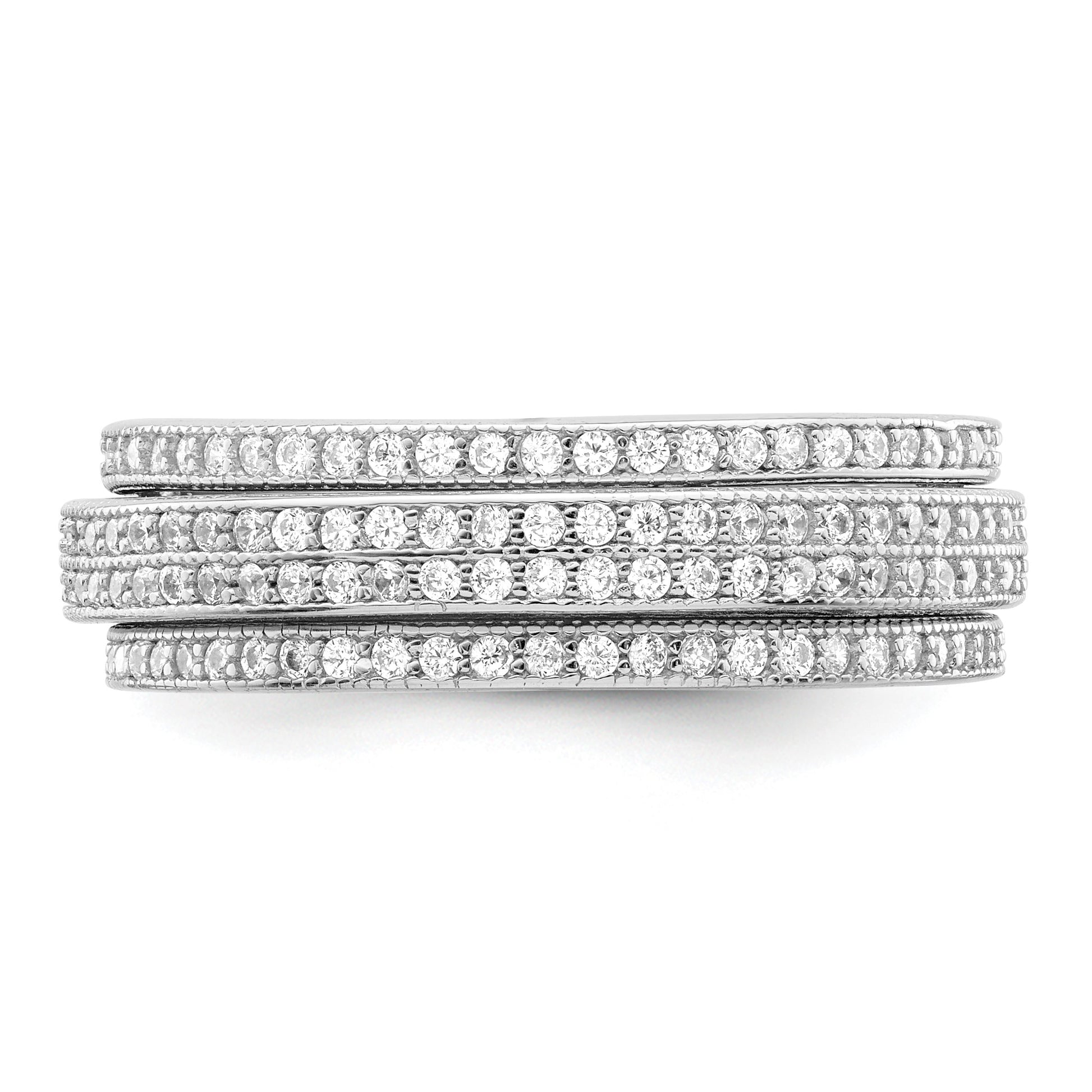 Sterling Silver Polished Rhodium-plated CZ Pav� Eternity Motion Ring