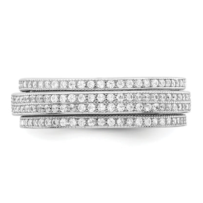 Sterling Silver Polished Rhodium-plated CZ Pav� Eternity Motion Ring