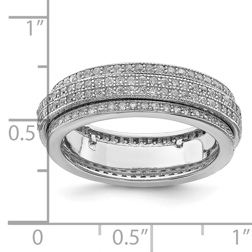 Sterling Silver Polished Rhodium-plated CZ Pav� Eternity Motion Ring