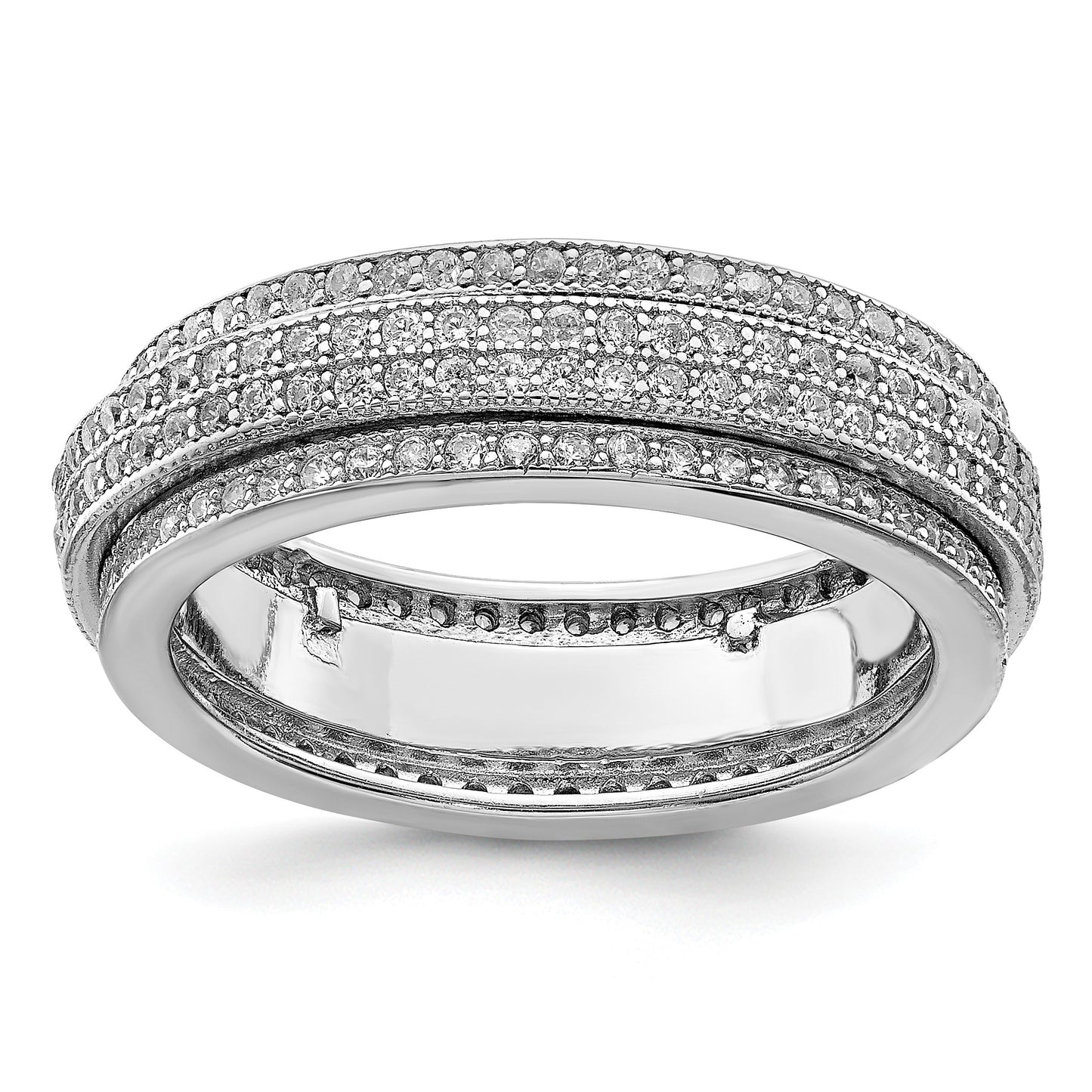 Sterling Silver Polished Rhodium-plated CZ Pav� Eternity Motion Ring