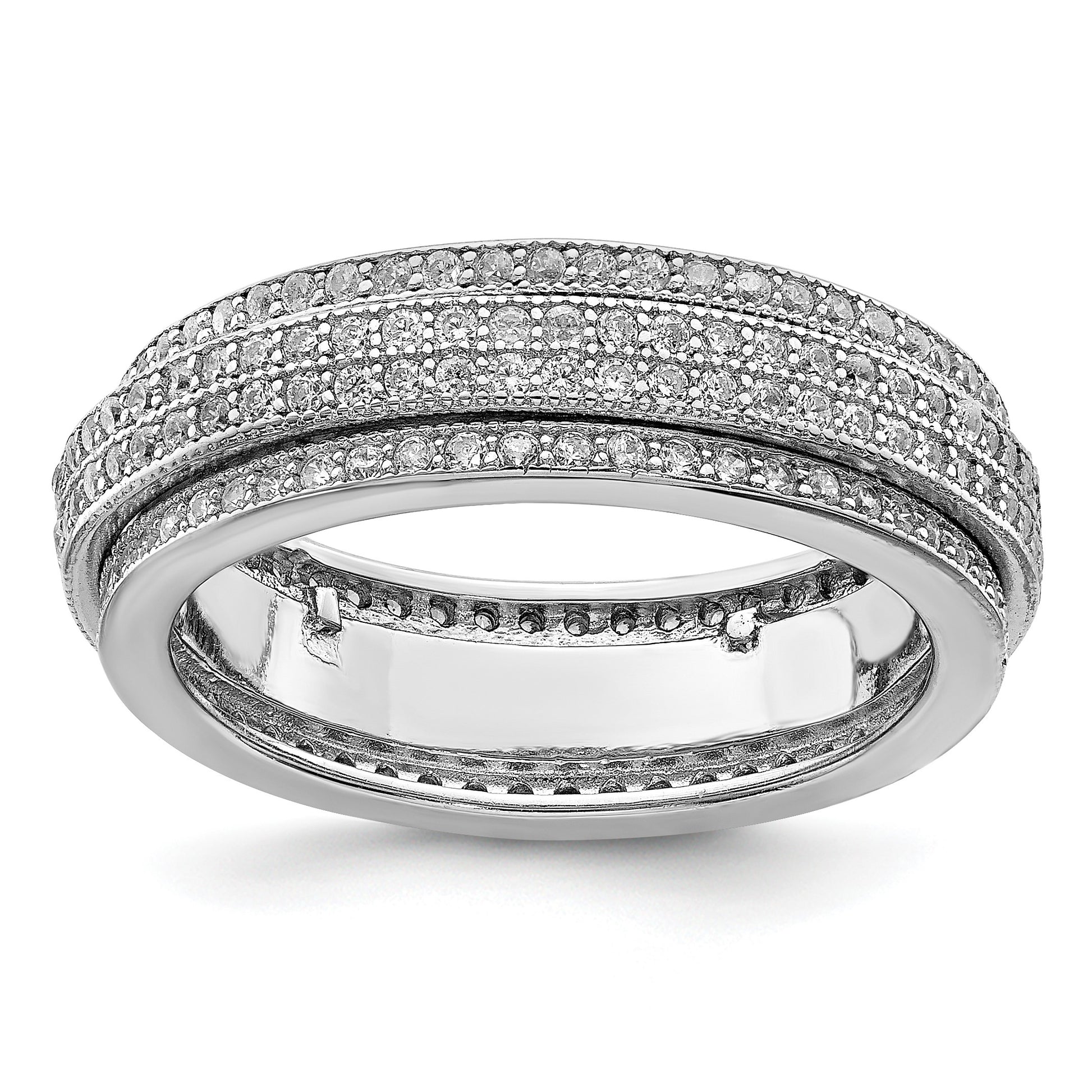 Sterling Silver Polished Rhodium-plated CZ Pav� Eternity Motion Ring