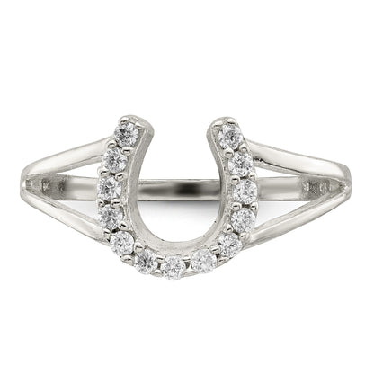 Sterling Silver Polished CZ Horseshoe Ring