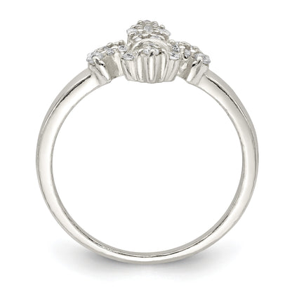 Sterling Silver Polished CZ Fleur De Lis Ring