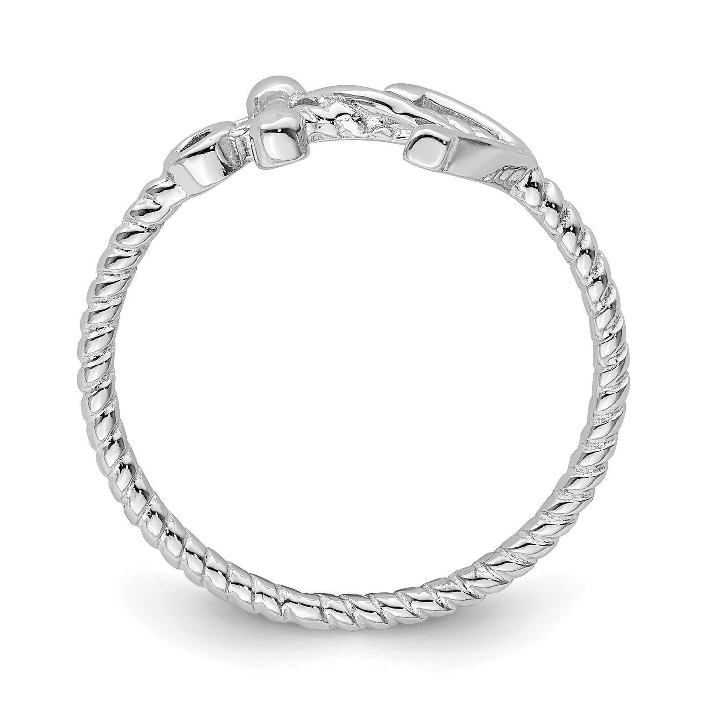 Sterling Silver Rhodium-plated Polished Anchor Ring