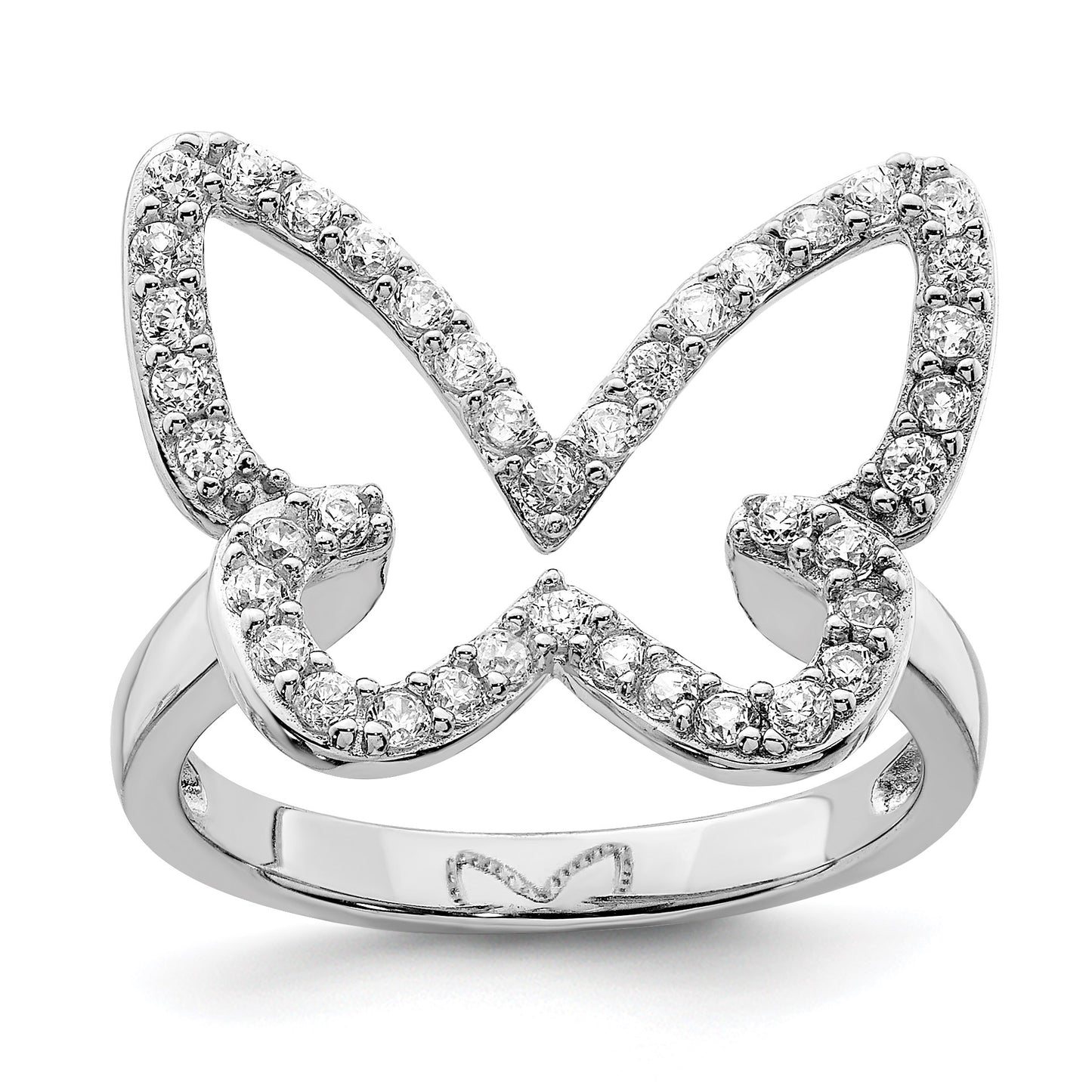 Sterling Silver Rhodium-plated CZ Butterfly Ring