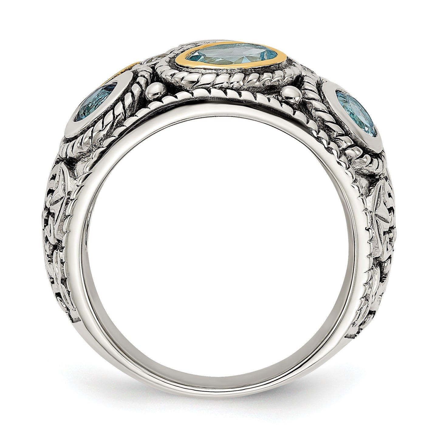Sterling Silver RH-plated w/14k Gold and Blue Topaz Fancy Ring