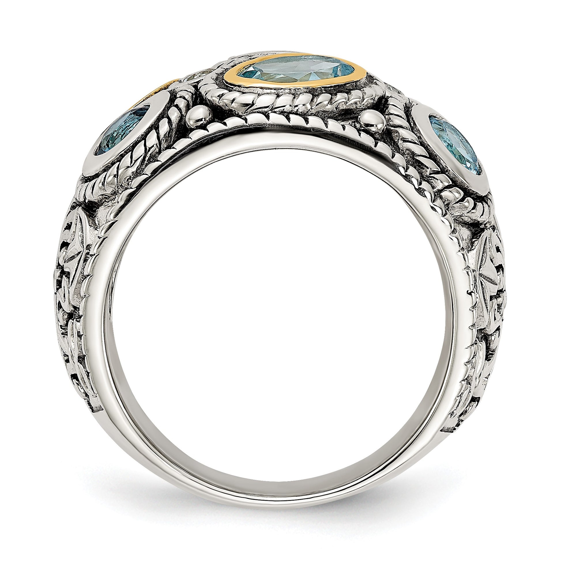 Sterling Silver RH-plated w/14k Gold and Blue Topaz Fancy Ring