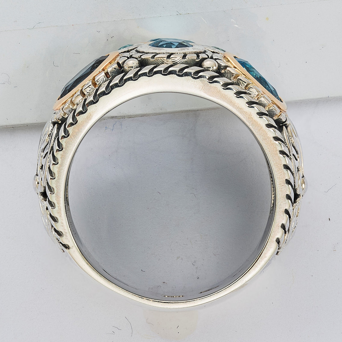 Sterling Silver RH-plated w/14k Gold and Blue Topaz Fancy Ring