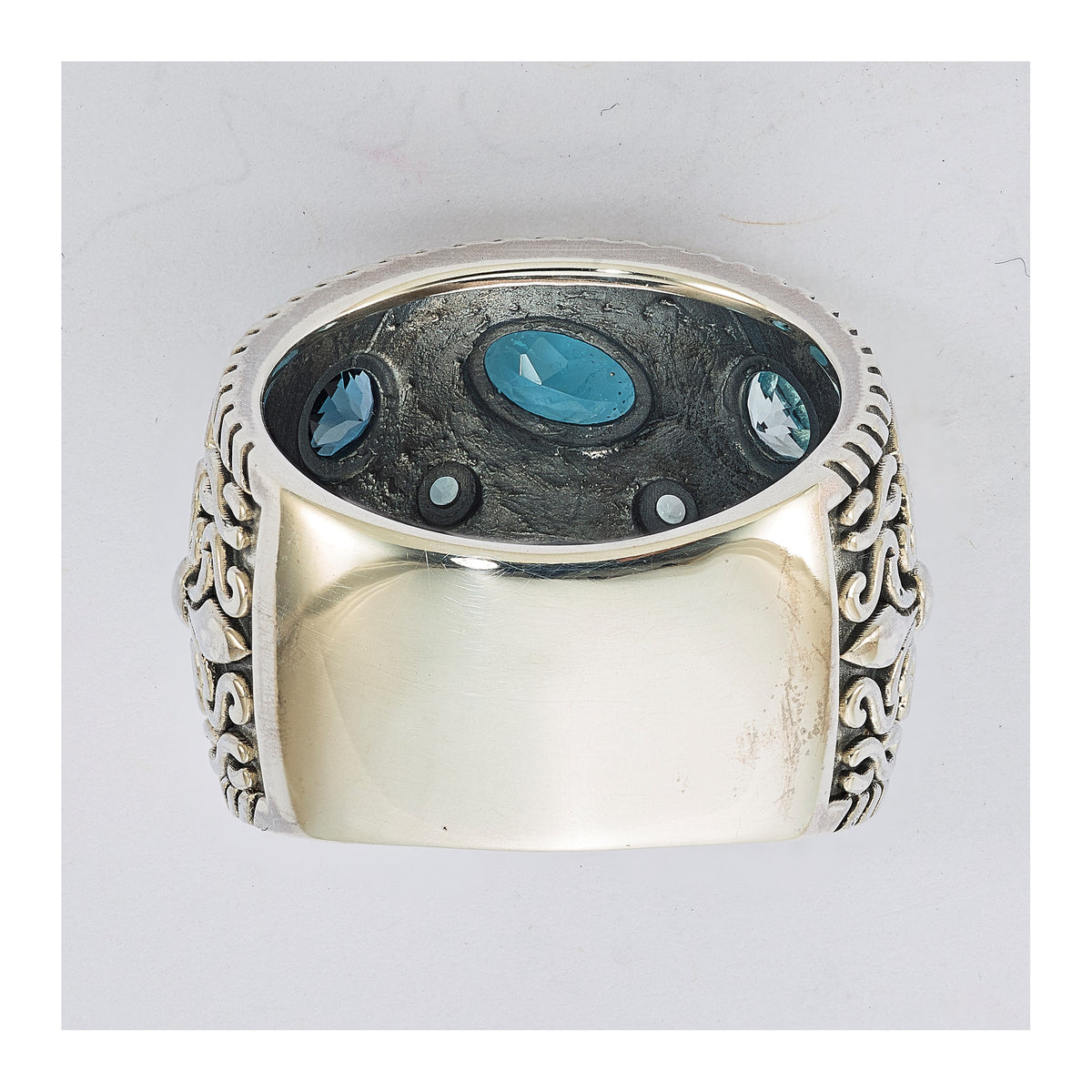 Sterling Silver RH-plated w/14k Gold and Blue Topaz Fancy Ring