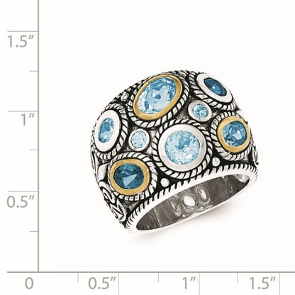 Sterling Silver RH-plated w/14k Gold and Blue Topaz Fancy Ring