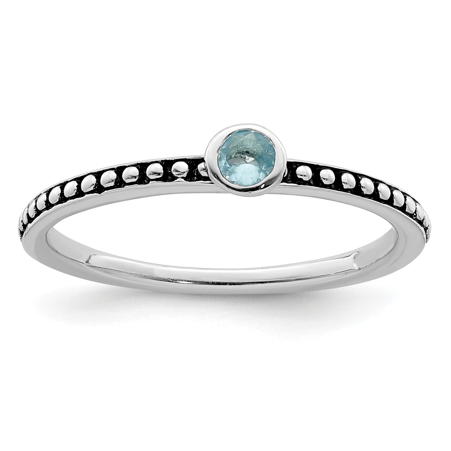 Sterling Silver Rhodium-plated w/Pink & White CZ and Blue Glass Ring Set