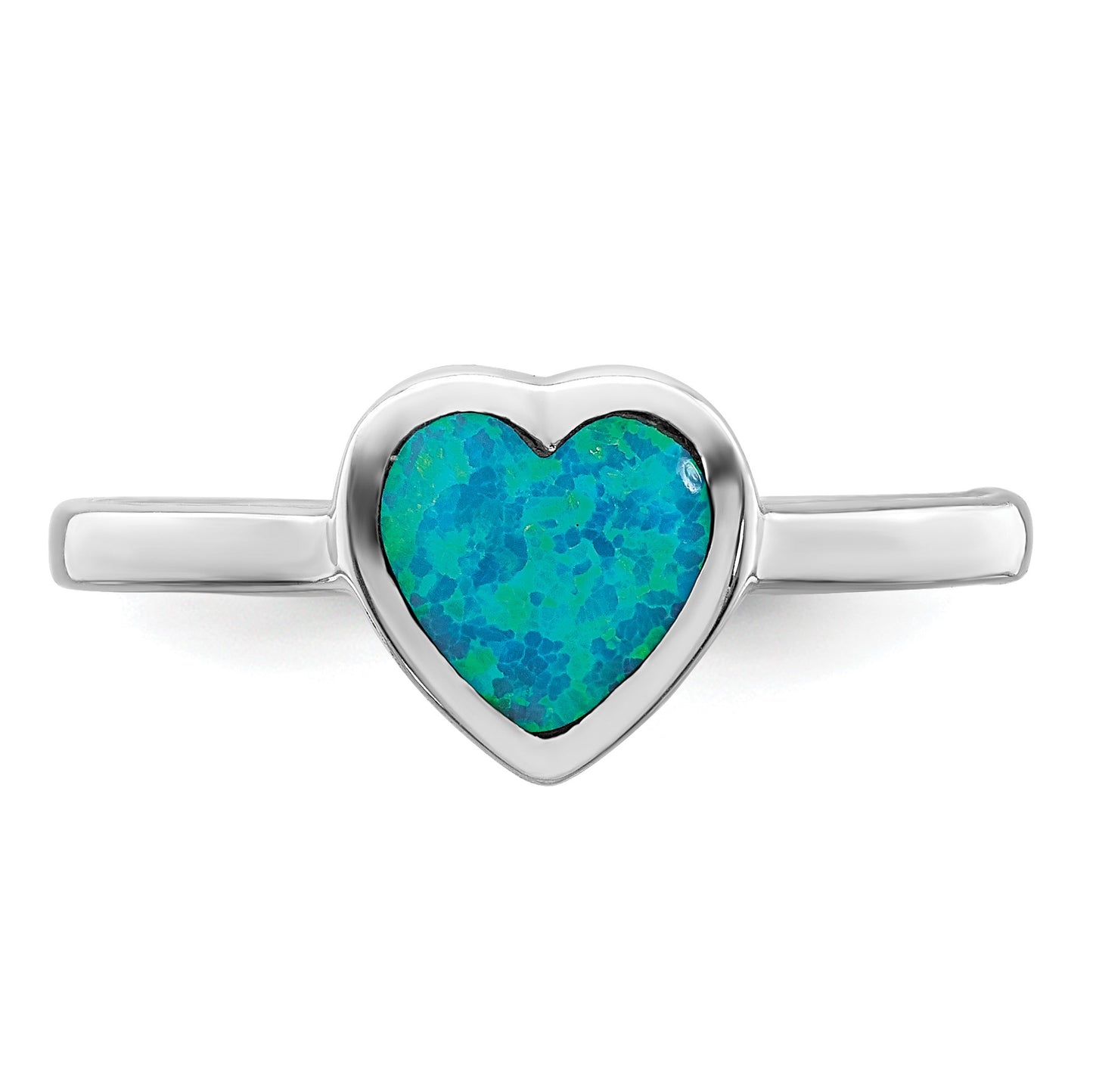 Sterling Silver Rhodium-plated Polished Heart Synthetic Opal Ring