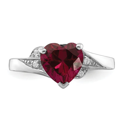 Sterling Silver Rhodium-plated CZ and Synthetic Ruby Heart Ring