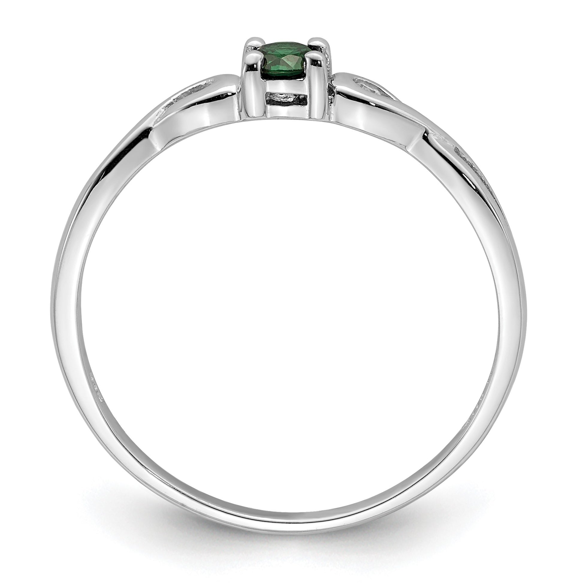 Sterling Silver Rhodium-plated Green & White CZ Ring