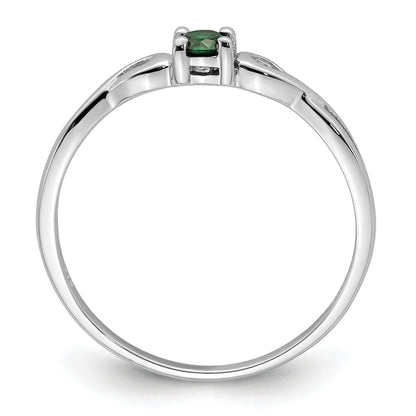 Sterling Silver Rhodium-plated Green & White CZ Ring