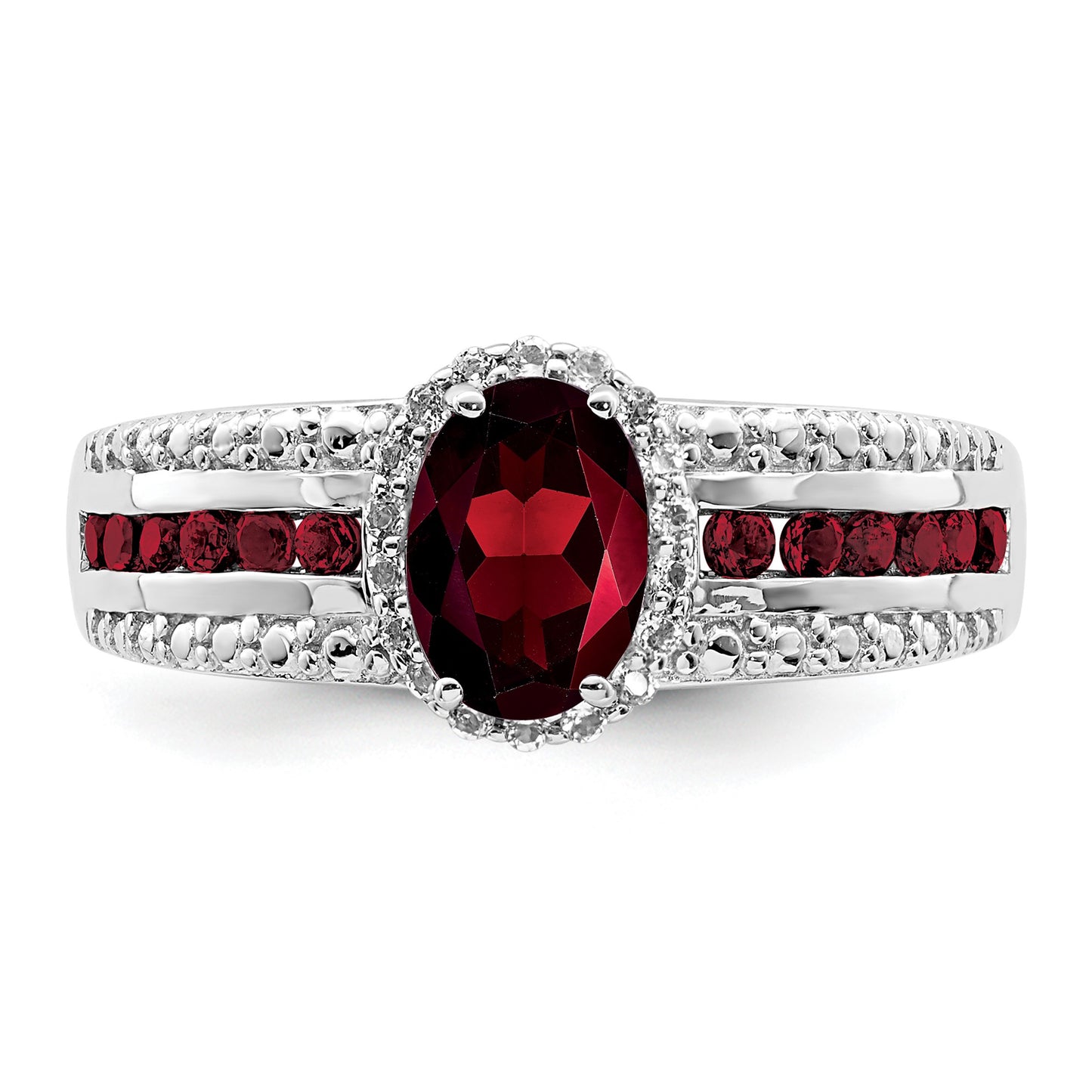 Sterling Silver Rhodium-plated Garnet and White Topaz Ring