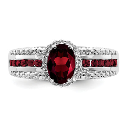 Sterling Silver Rhodium-plated Garnet and White Topaz Ring