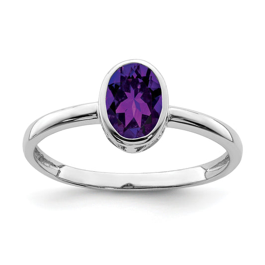 Sterling Silver Rhodium-plated Polished Amethyst Oval Ring