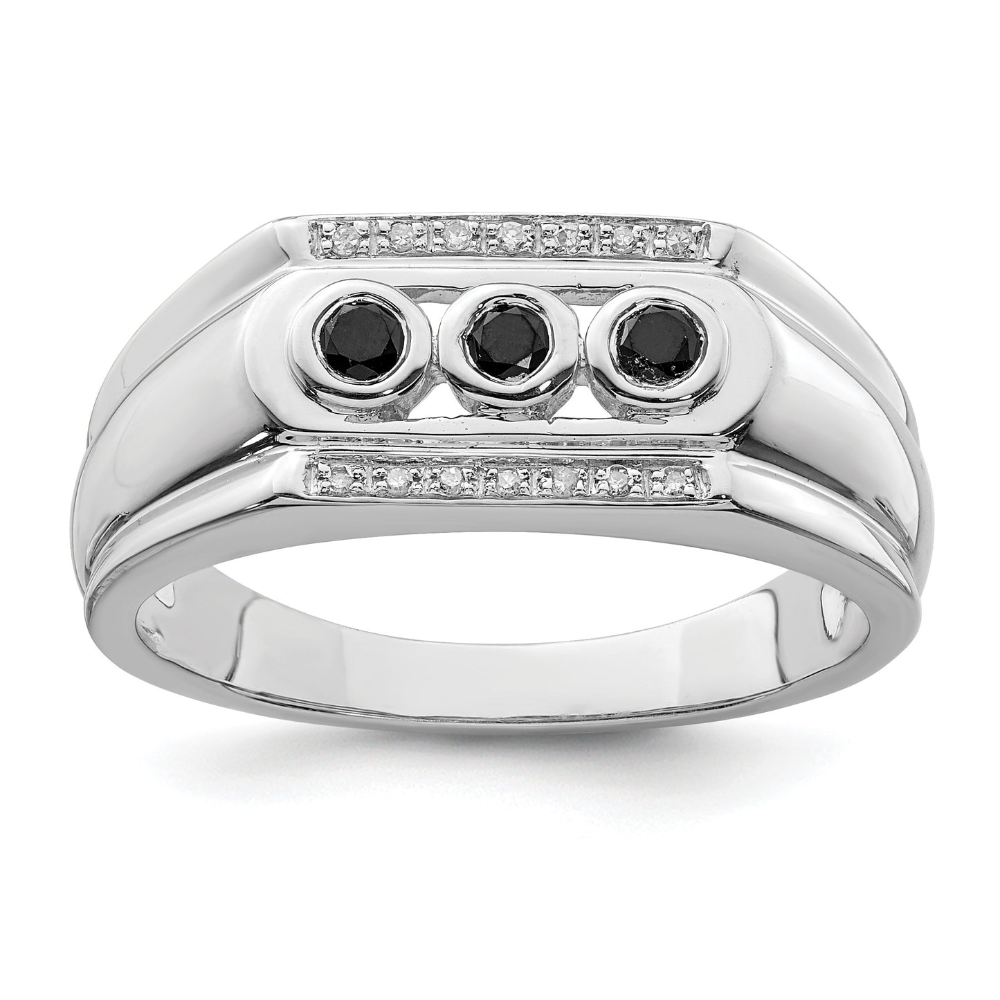 Sterling Silver Rhodium Plated Black and White Diam. Men's Ring