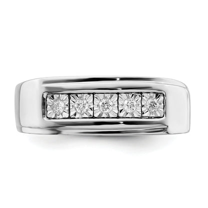 Sterling Silver Rhodium Plated Men's Polished Diam. Ring