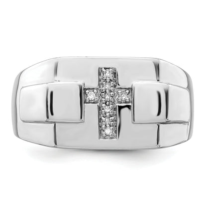 Sterling Silver Rhodium Diam. Cross Signet Ring