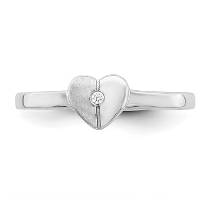 Sterling Silver Rhodium-plated Polished CZ Heart Ring