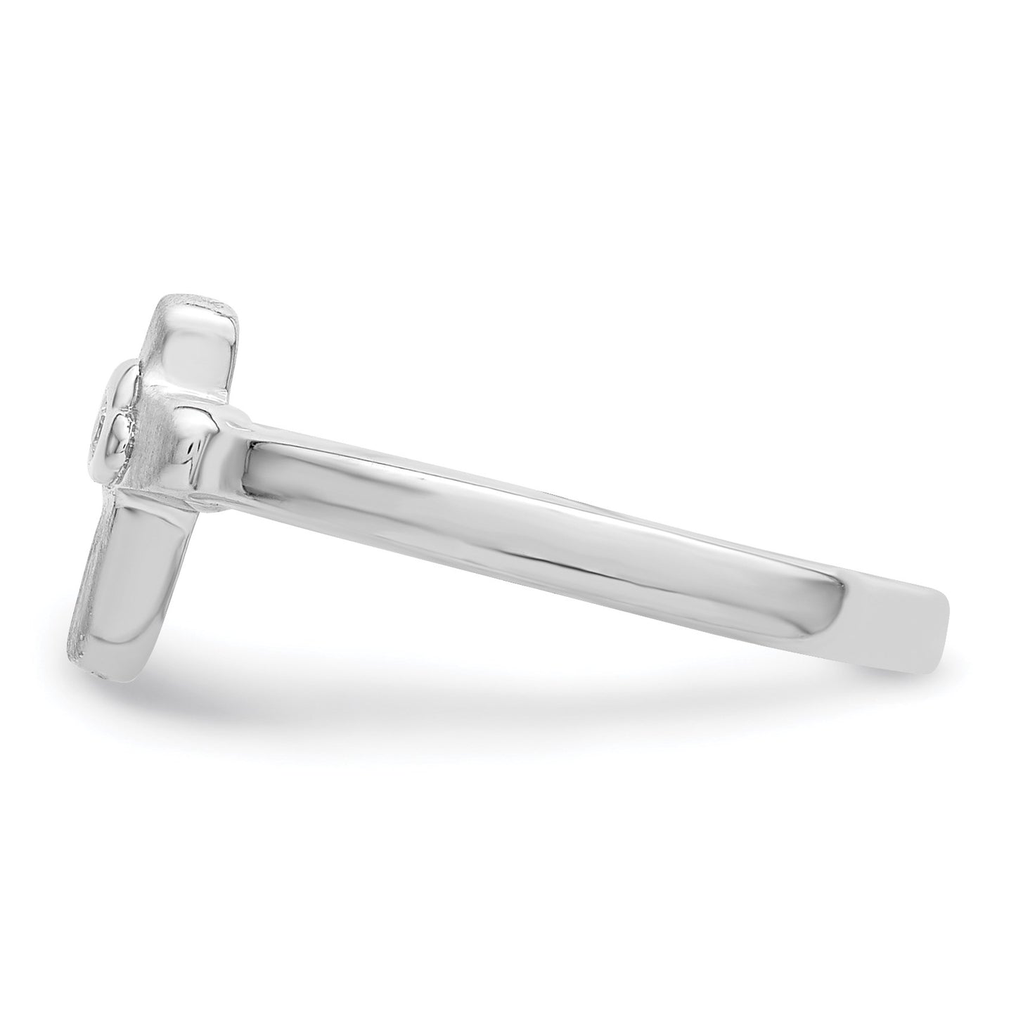 Sterling Silver Polished & Satin CZ Cross Children's Ring