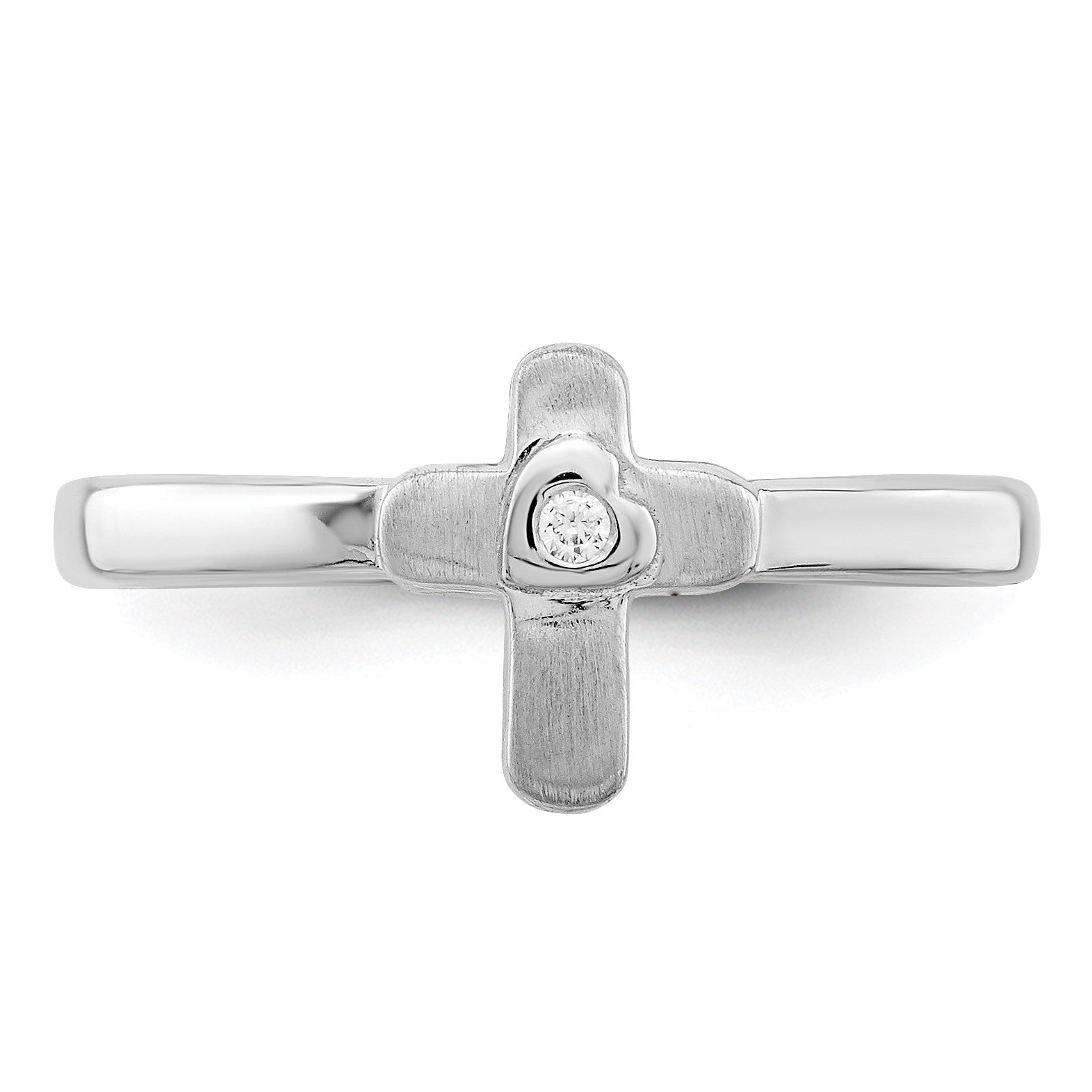 Sterling Silver Polished & Satin CZ Cross Children's Ring