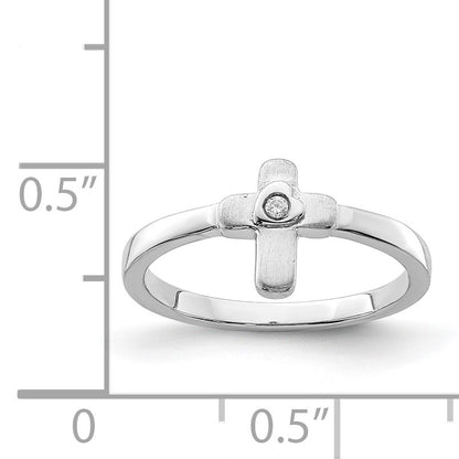 Sterling Silver Rhodium-plated Polished CZ Cross Ring